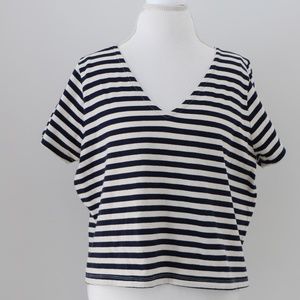 Madewell Striped Cropped V-neck Shirt
